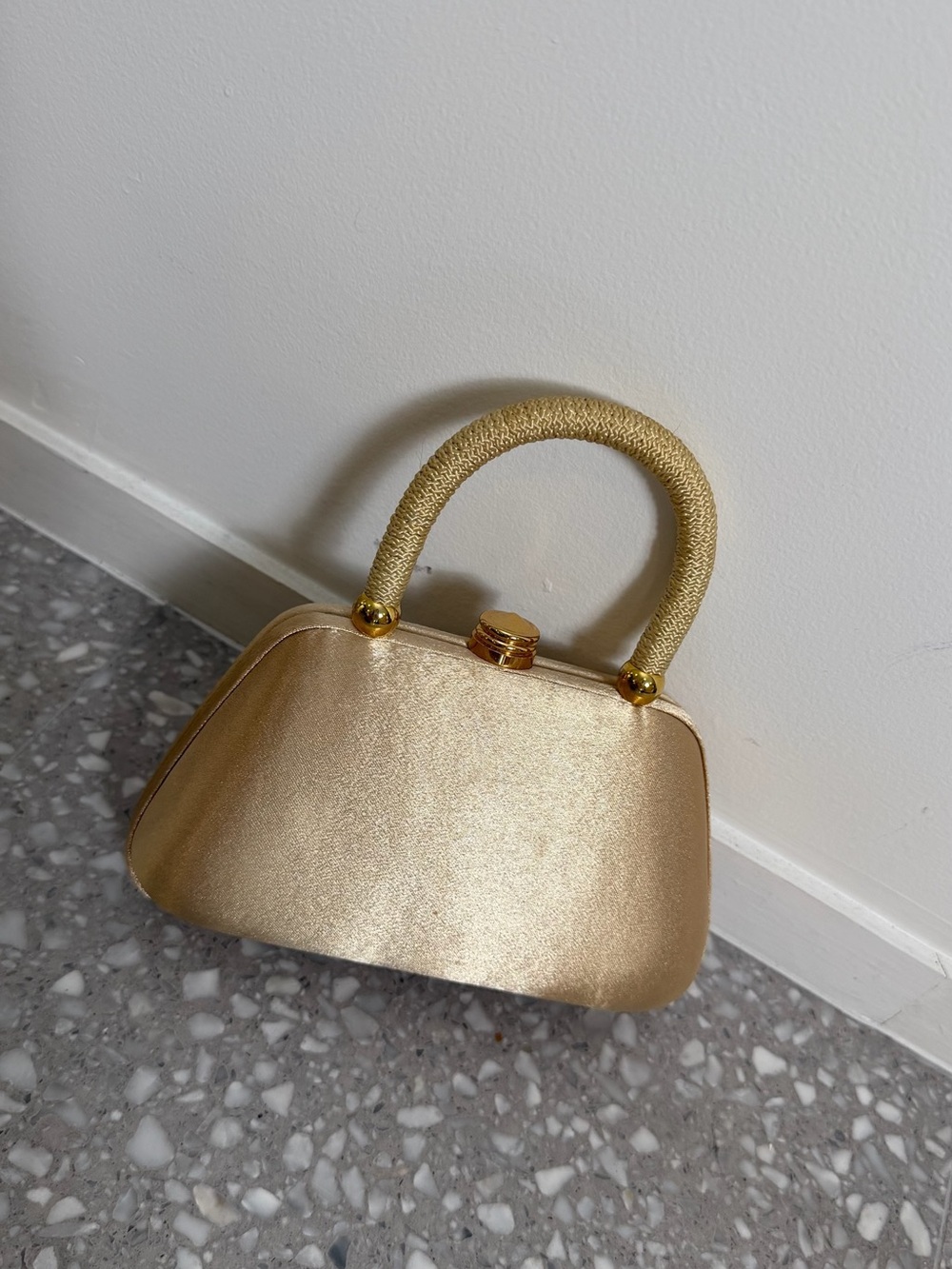 Gold Metallic Top-Handle Evening Bag